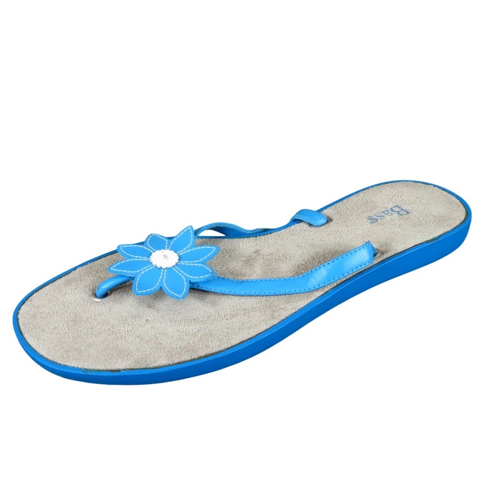Bass Women Floral Thong Sandal‎ Size 7 Casual Summer Flip Flop Blue Leather